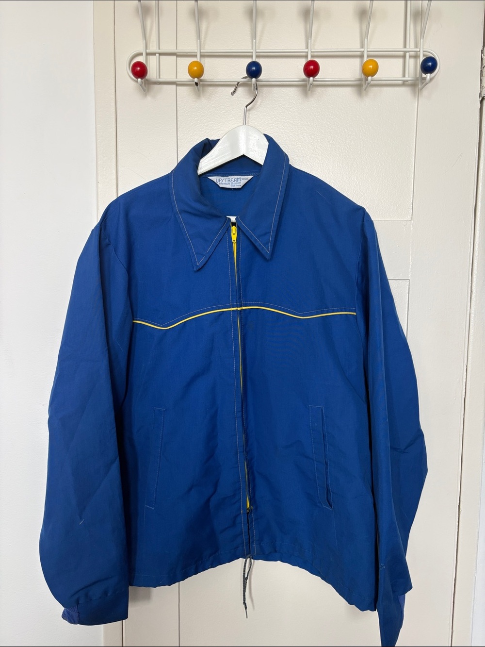 Men's Blue Windbreaker Jacket with Yellow Accents